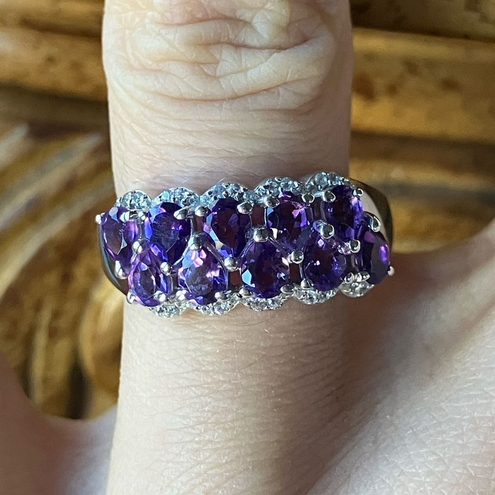 Genuine Amethyst Sterling Silver Ring Size 7
